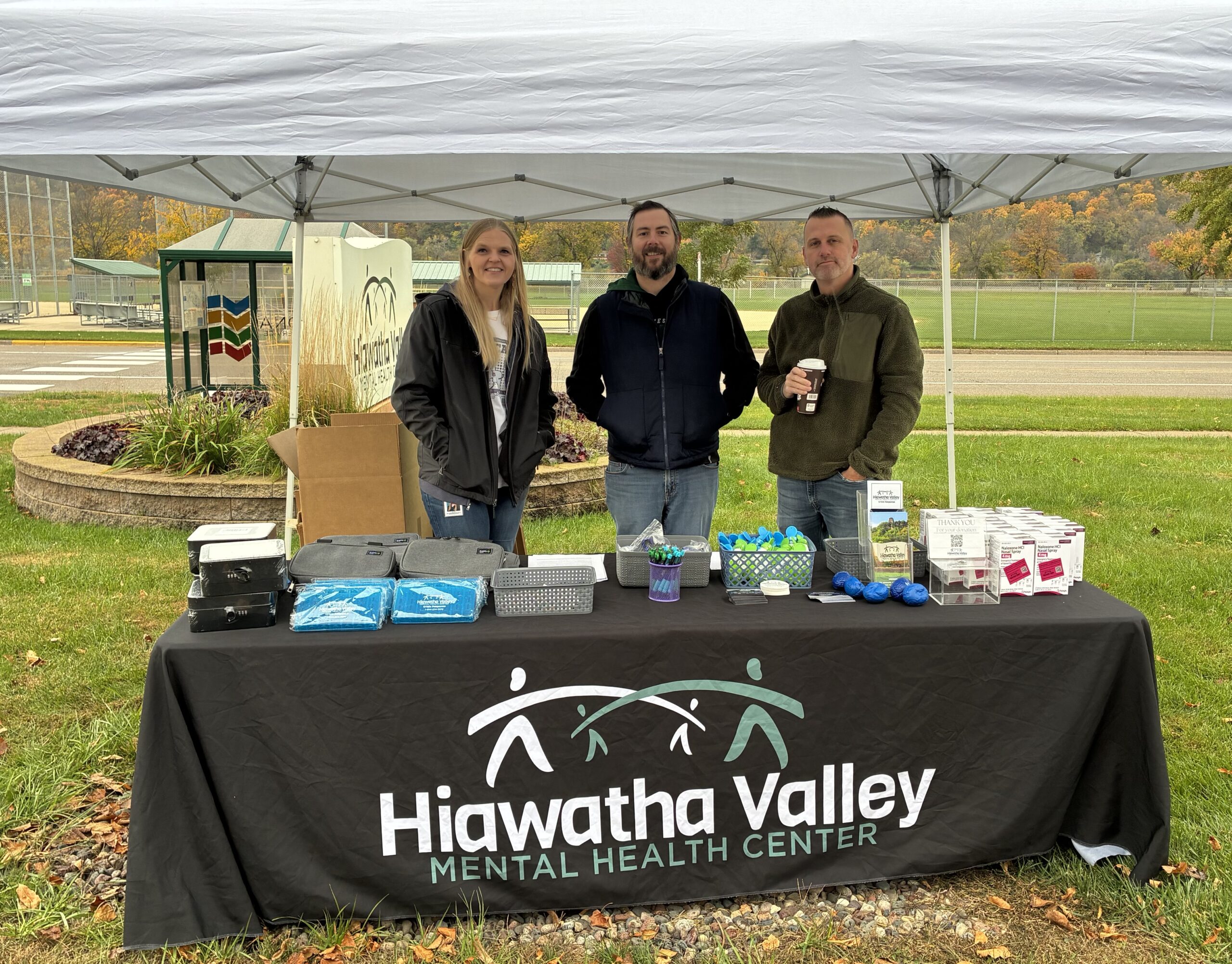 Pictured: HVMHC Employees Jen Dieck and Tim Hunter alongside Winona Police Officer Derek Lanning at the October 25 Prescription Take Back Day held at the Winona HVMHC clinic.